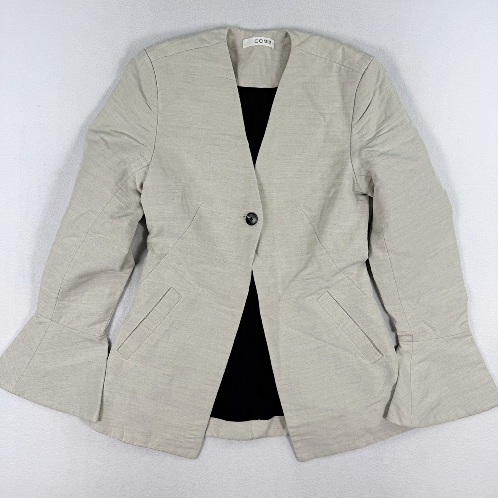 CO Peplum Cuff Blazer Jacket Size XS Womens‎ Natural Wool Hemp Blend